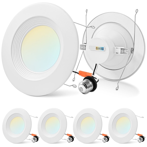 Luxrite 5/6 Inch LED Recessed Can Light 5CCT 2700K-5000K 17W 1500LM Dimmable Wet Rated Baffle, 4PK LR23798-4PK - main